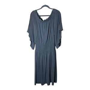 Ashley Stewart Black Dress Off Shoulder Smocked Ruffle‎ Party Cocktail 26/28 NWT